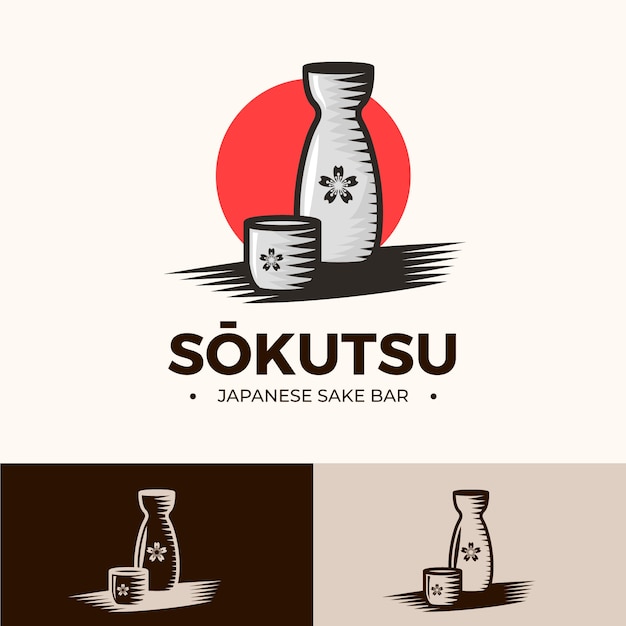 Vettore gratuito disegno del logo del sake disegnato a mano