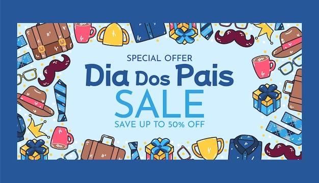 Free vector hand drawn sale banner template for dia dos pais celebration