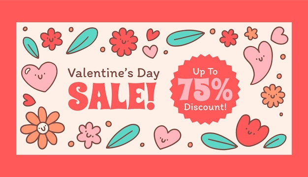 Free vector hand drawn sale banner template for valentine's day celebration