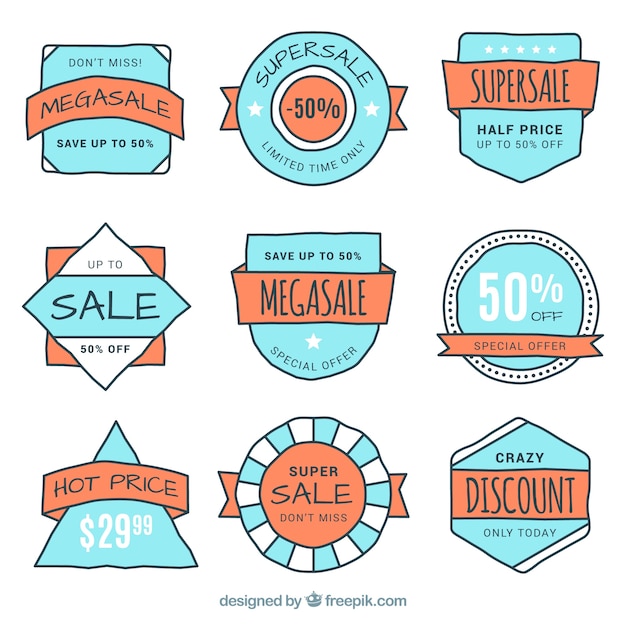 Free vector hand drawn sale label/badge collection