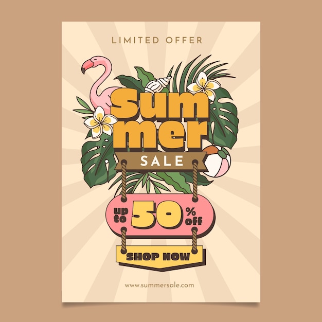 Free vector hand drawn sale poster template for summer season