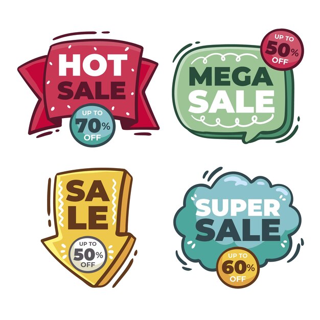 Hand drawn sale sticker collection