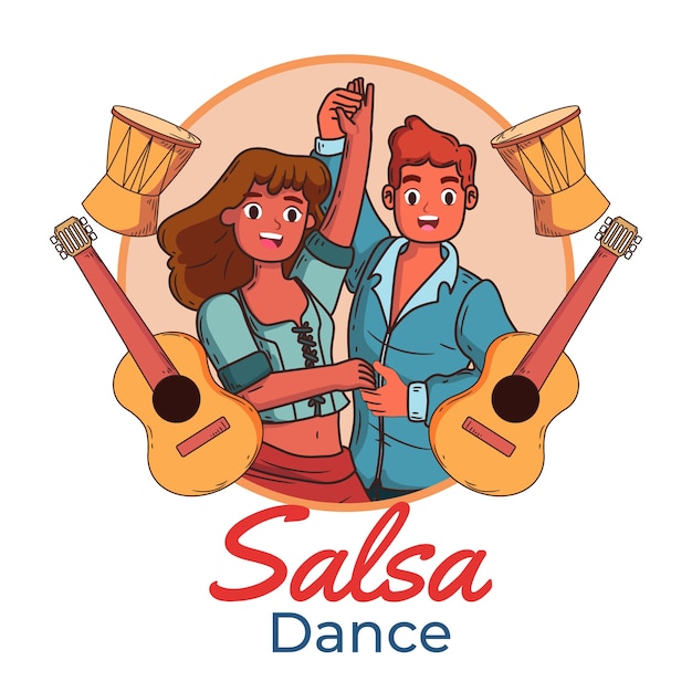 Free vector hand drawn salsa logo and badge