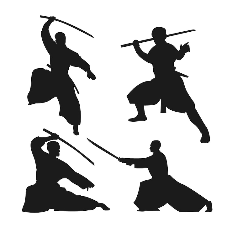 Free Vector hand drawn samurai silhouette