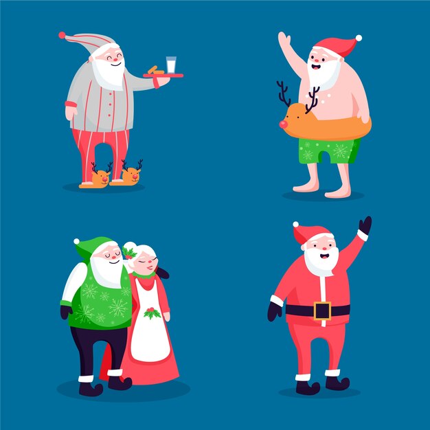 Hand drawn santa claus character collection