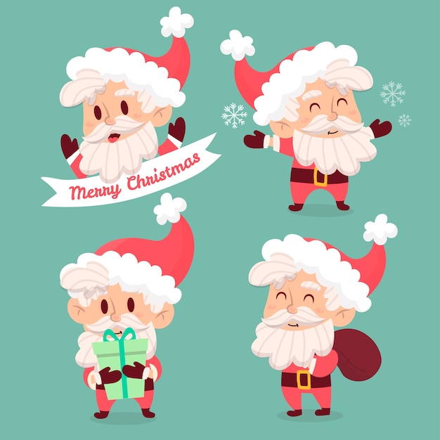 Hand drawn santa claus character collection