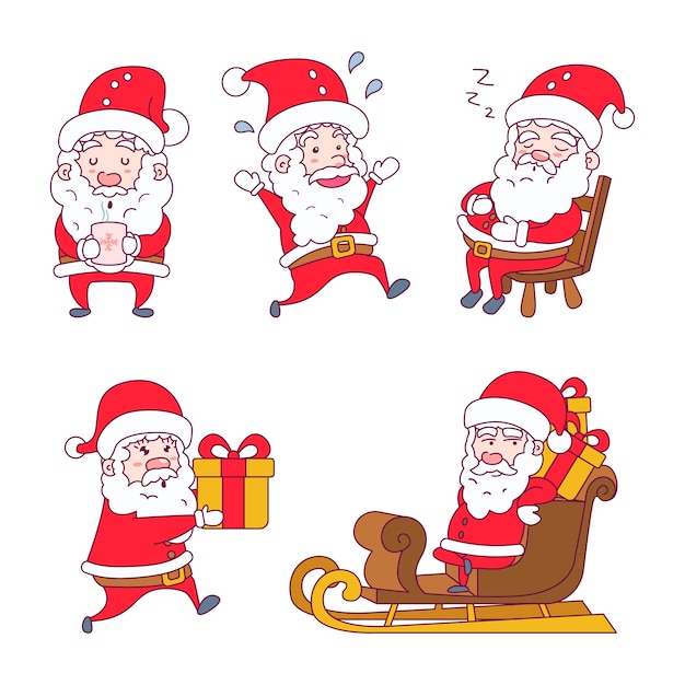 Hand drawn santa claus character collection