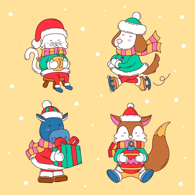 Hand drawn santa claus character collection