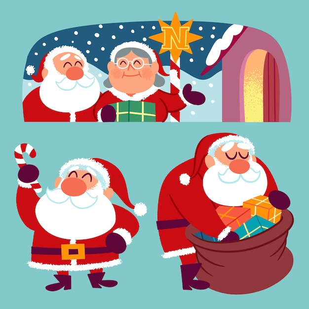 Collezione di personaggi di babbo natale disegnati a mano