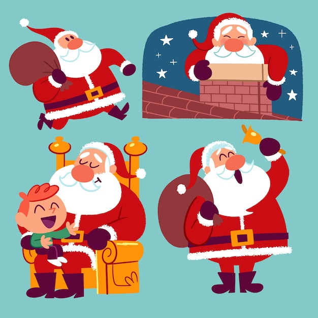 Vettore gratuito collezione di personaggi di babbo natale disegnati a mano