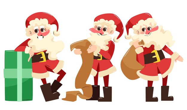 Hand drawn santa claus character collection