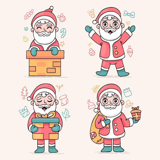 Hand drawn santa claus characters collection