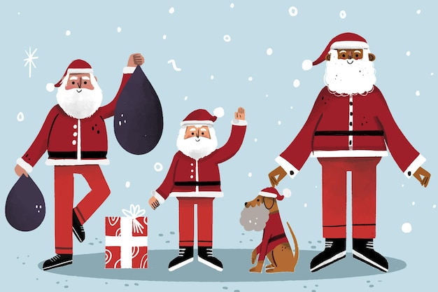 Vettore gratuito collezione di personaggi di babbo natale disegnati a mano