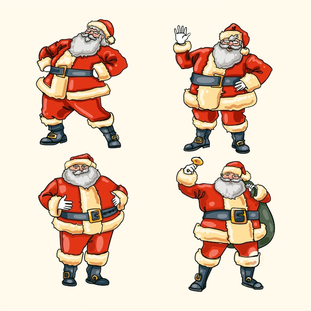 Collezione di personaggi di babbo natale disegnati a mano