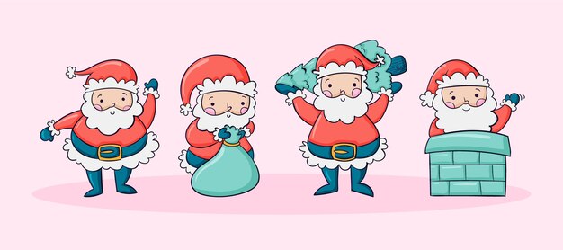 Hand drawn santa claus characters collection