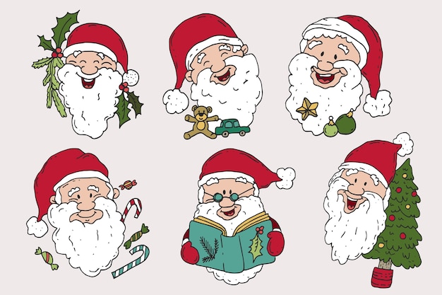 Vettore gratuito collezione di personaggi di babbo natale disegnati a mano