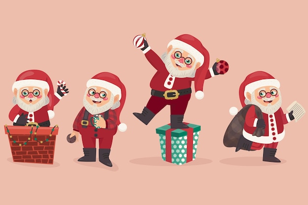 Vettore gratuito collezione di personaggi di babbo natale disegnati a mano