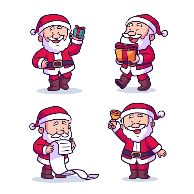 Vettore gratuito collezione di personaggi di babbo natale disegnati a mano