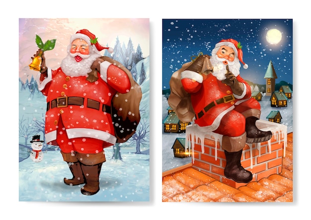 Нарисованный рукой Санта-Клаус Набор рождественских открыток