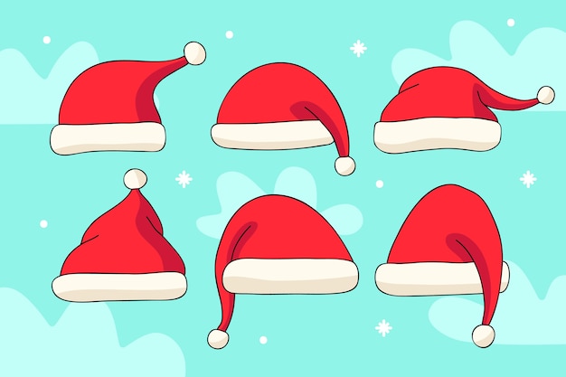 Collezione disegnata a mano cappello di babbo natale