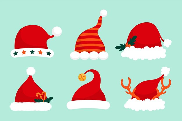 Hand drawn santa claus hat collection