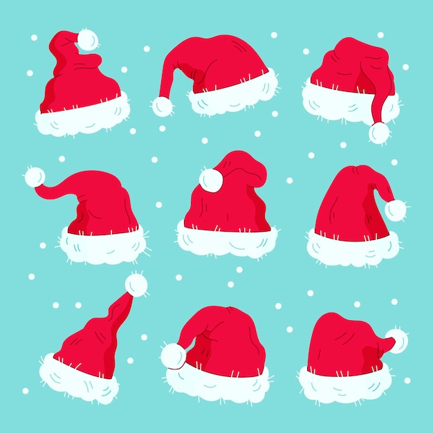 Free vector hand drawn santa claus hats pack