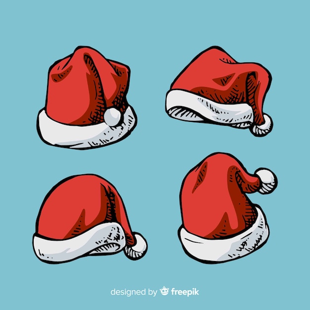 Free vector hand drawn santa's hat collection