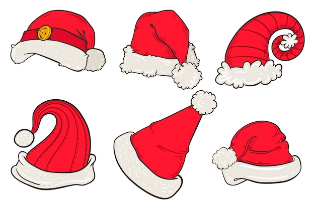 Hand drawn santa's hat collection