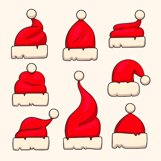 Free vector hand drawn santa's hat collection