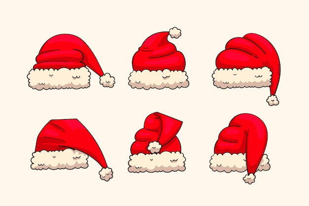 Free vector hand drawn santa's hat collection