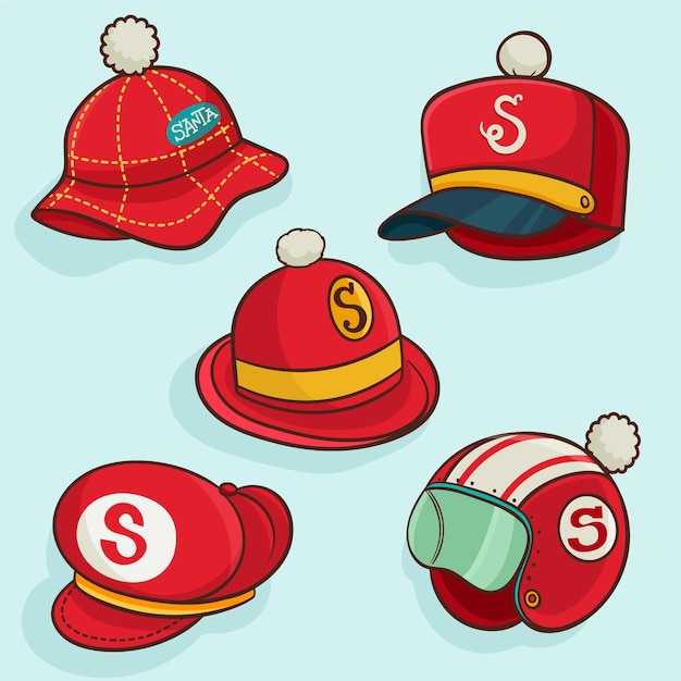 Free vector hand drawn santa's hat collection