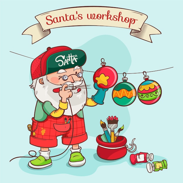 Free vector hand drawn santa's workshop illustration