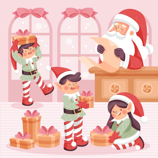 Illustrazione disegnata a mano dell'officina di babbo natale