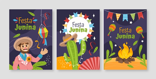 Free vector hand drawn sao joao greeting cards collection