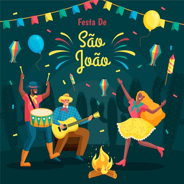 Нарисованная рукой иллюстрация sao joao с танцующими людьми