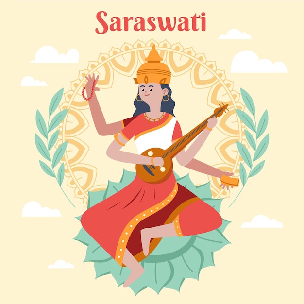 Illustrazione di saraswati disegnata a mano