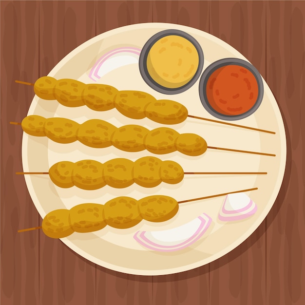 무료 벡터 손으로 그린 satay