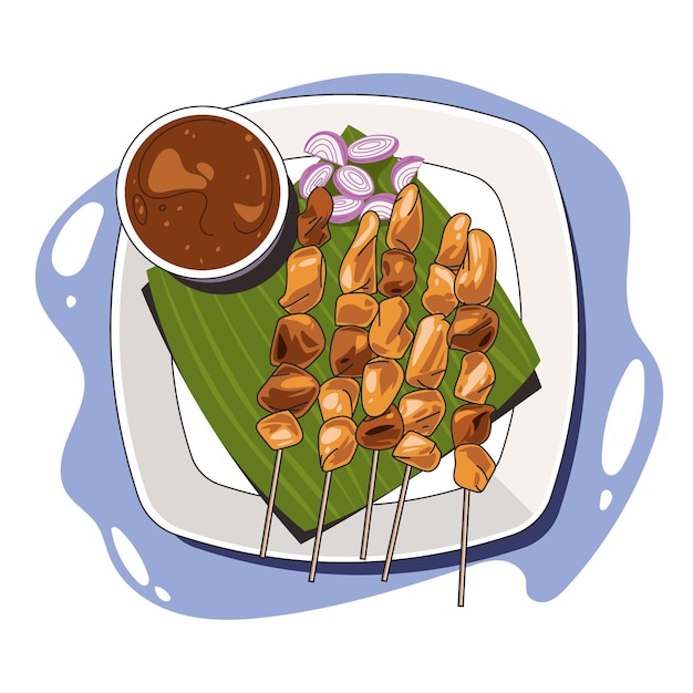 무료 벡터 손으로 그린 satay 그림