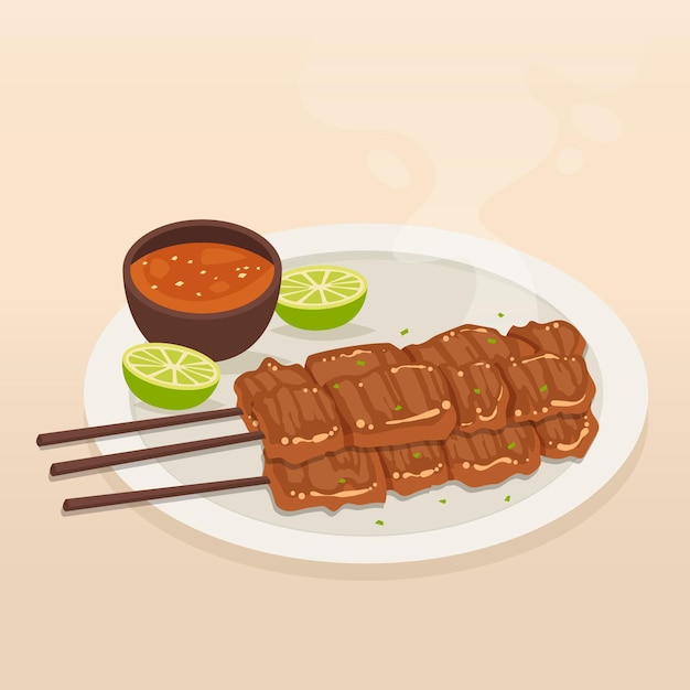 Hand drawn satay on a plate