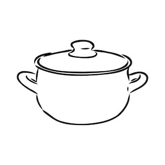 手描き​の​鍋​スケッチ​シンボル​。​トレンディ​な​スタイル​の​ベクトル​ポット​要素​。​パンベクトルスケッチ
