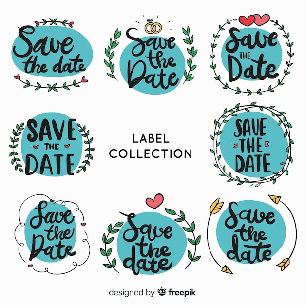 Free vector hand drawn save the date label pack