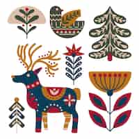 Vettore gratuito collezione di elementi natalizi scandinavi disegnati a mano
