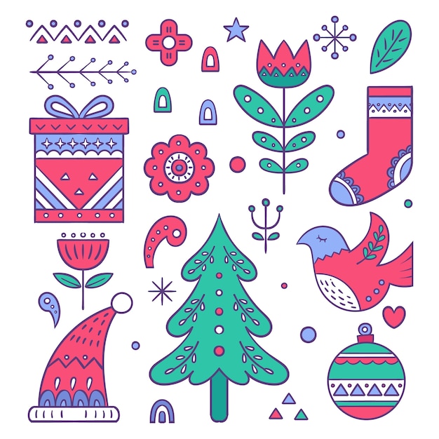 Free vector hand drawn scandinavian christmas elements collection