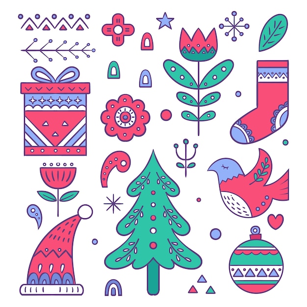 手描き北欧クリスマス要素コレクション
