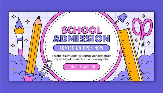 Free vector hand drawn school admission horizontal banner