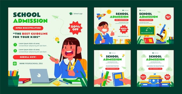Free vector hand drawn school admission square banner