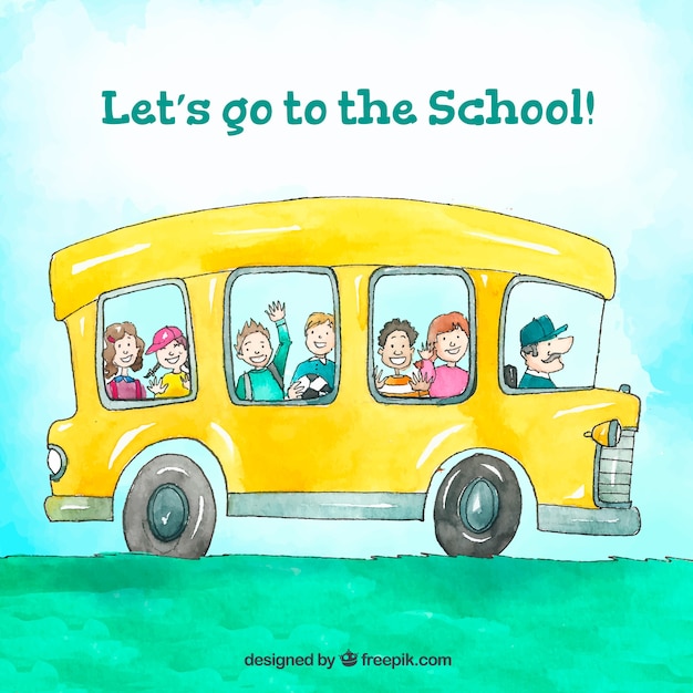 Hand drawn school bus with children