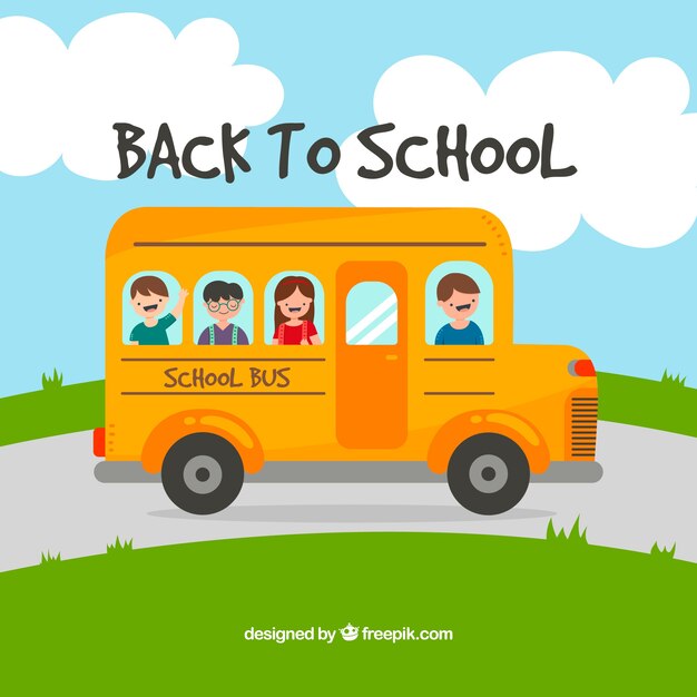 Free vector hand drawn school bus with children