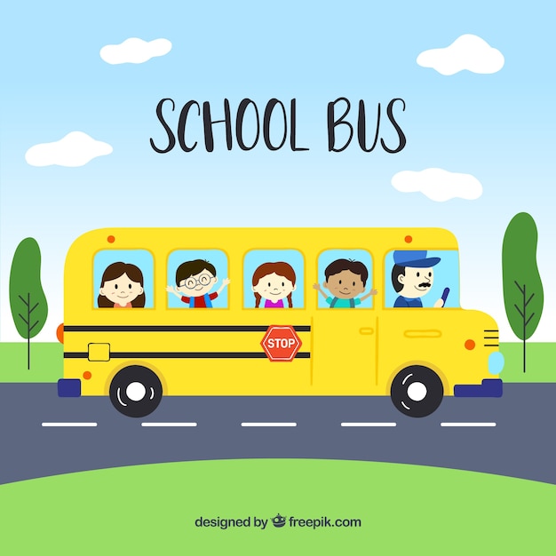 Hand drawn school bus with children