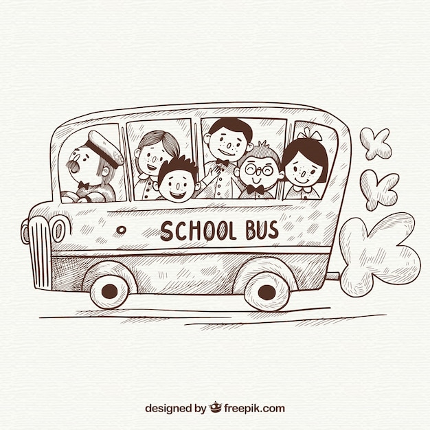 Free vector hand drawn school bus with children